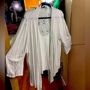 White three-quarter length sleeve cover up with embellished back cut out design